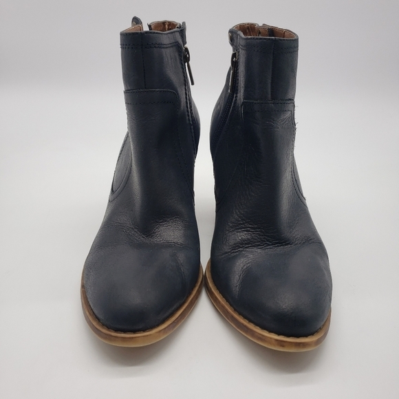 Lucky Brand women US 9.5 black ankle booties leather stacked heel side zip snap - Picture 9 of 14